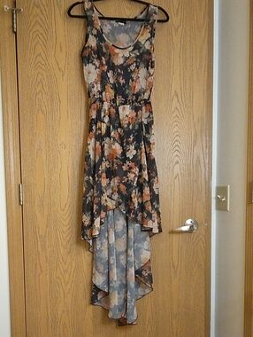VENUS Black Floral High-Low Sleeveless Dress with Rust and Cream Flowers
